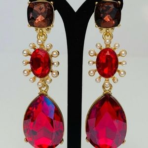 Oscar de la Renta RED Teardrop Earrings Clip-On